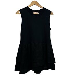 MARNI Crew Neck Black Cotton Linen Overlap Bottom Sleeveless Top SIZE 42